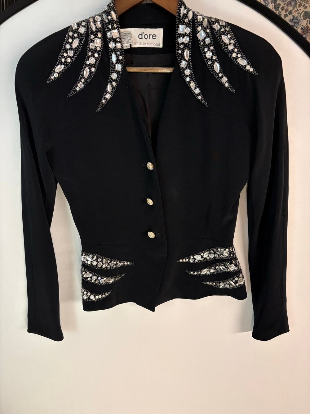 Vintage Gothic Glam Rhinestone Embellished Blazer Black Crystal Tuxedo Jacket